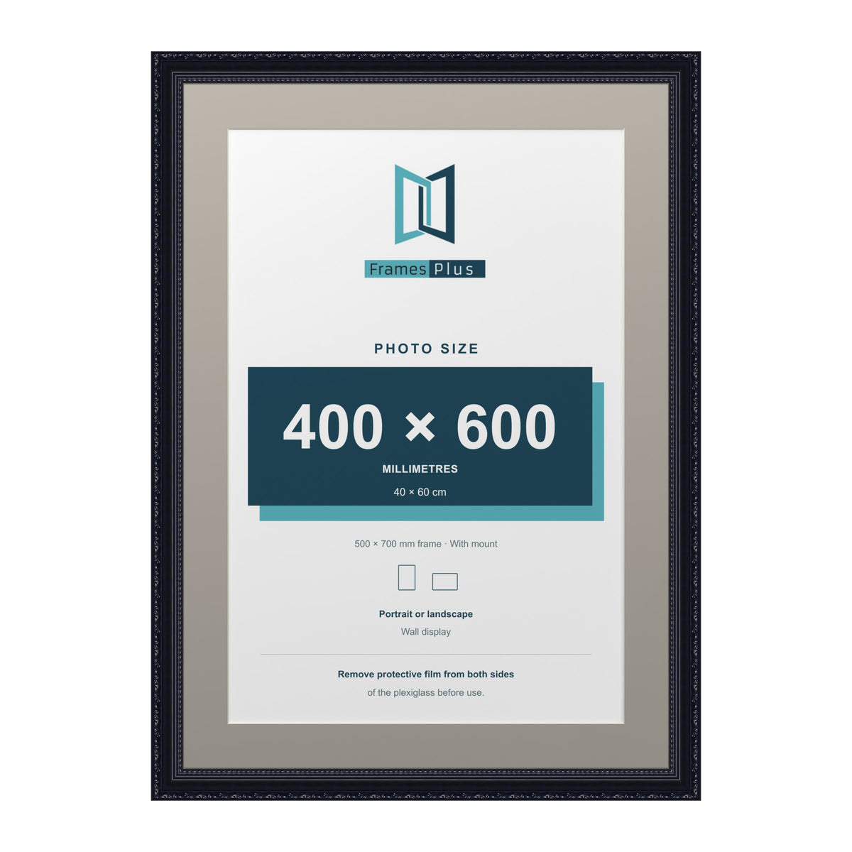 Louis Range Black Picture, Photo & Poster Frame with Dawn Grey Mount - 70x50cm Frame for 60x40cm Photo, Black
