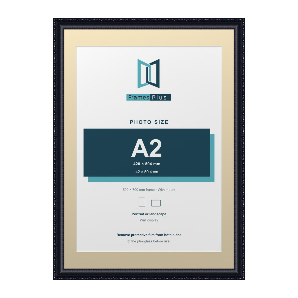 Louis Range Black Picture, Photo & Poster Frame with Ivory Mount - 70x50cm Frame for A2 Photo, Black