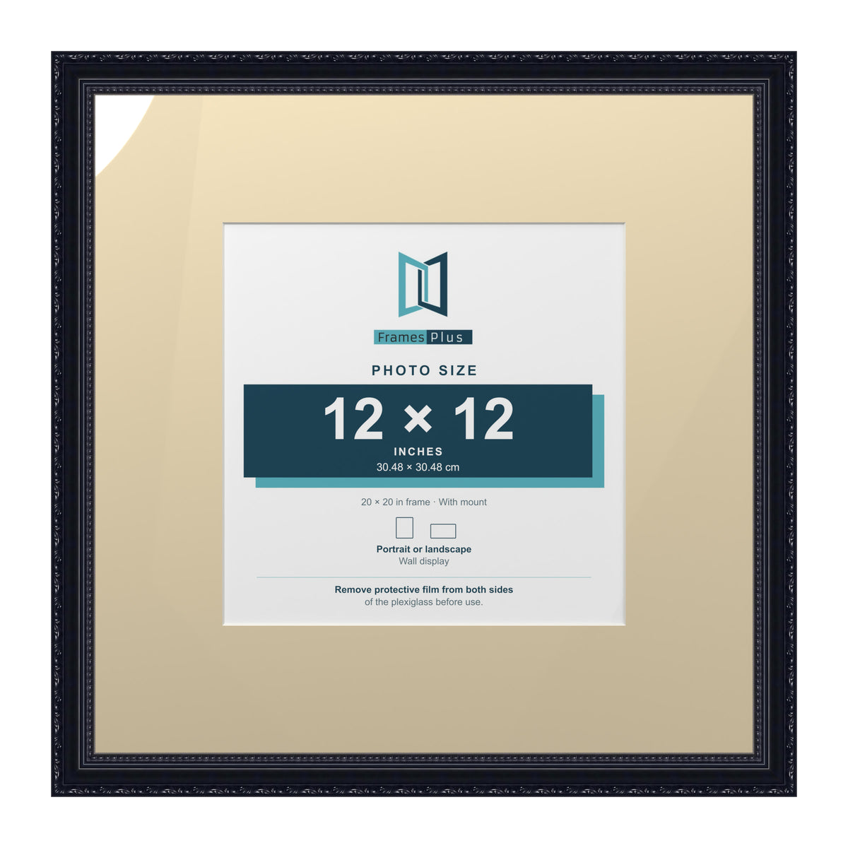 Louis Range Black Picture, Photo & Poster Frame with Ivory Mount - 20x20" Frame for 12x12" Photo, Black