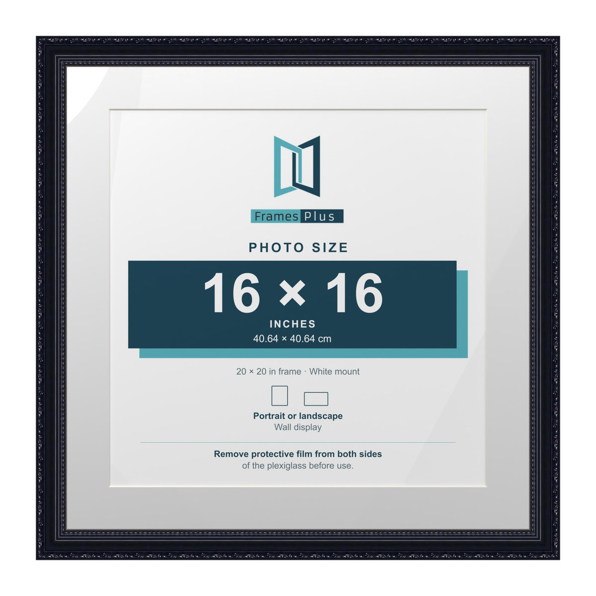 Louis Range Black Picture, Photo & Poster Frame with White Mount - 20x20" Frame for 16x16" Photo, Black