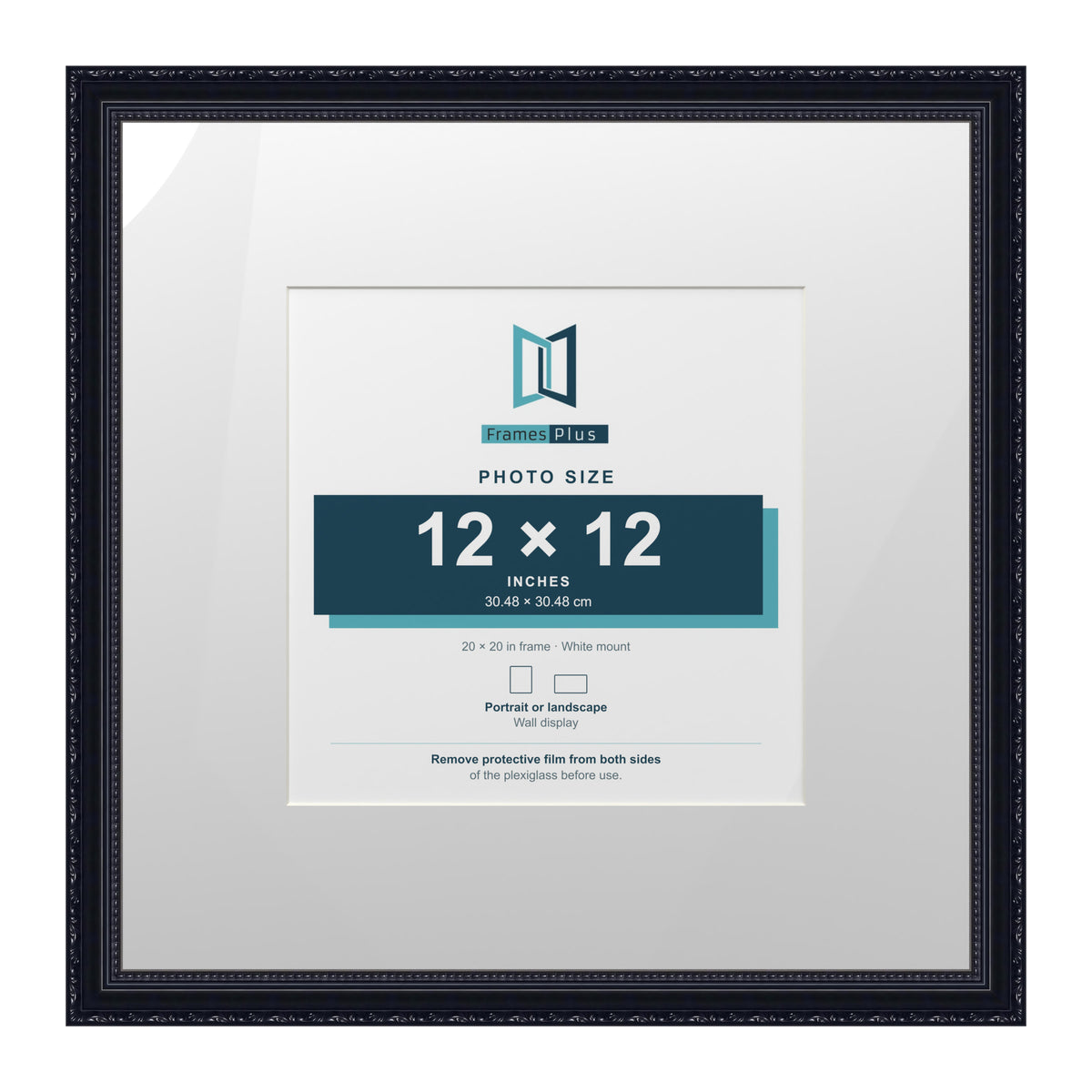 Louis Range Black Picture, Photo & Poster Frame with White Mount - 20x20" Frame for 12x12" Photo, Black