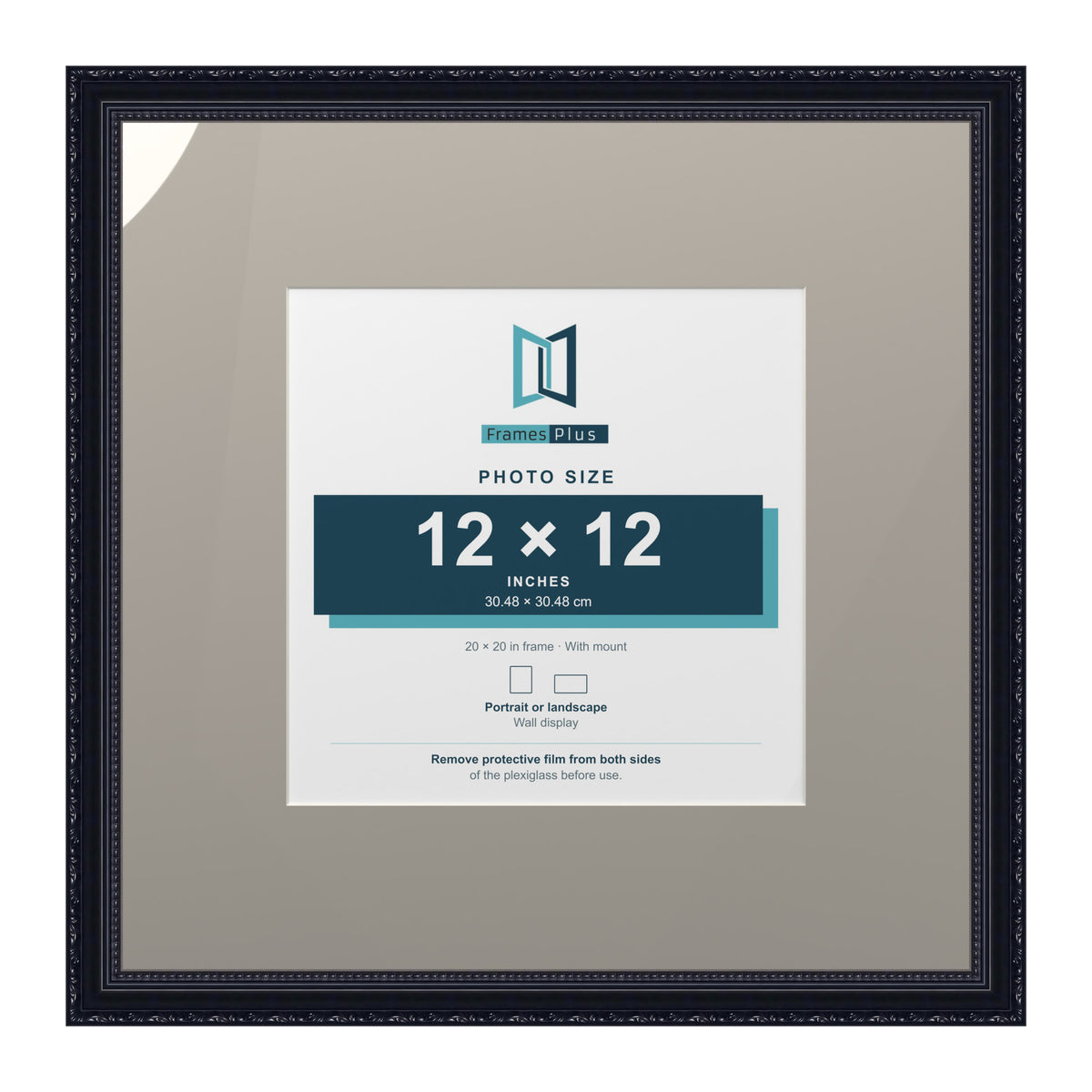 Louis Range Black Picture, Photo & Poster Frame with Dawn Grey Mount - 20x20" Frame for 12x12" Photo, Black
