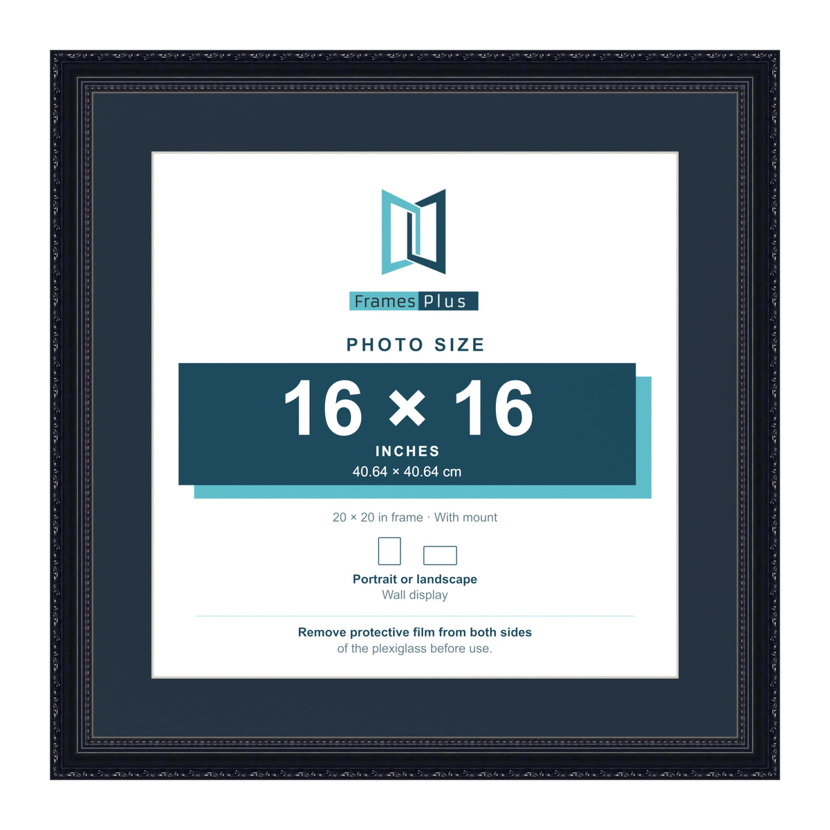 Louis Range Black Picture, Photo & Poster Frame with Pacific Blue Mount - 20x20" Frame for 16x16" Photo, Black