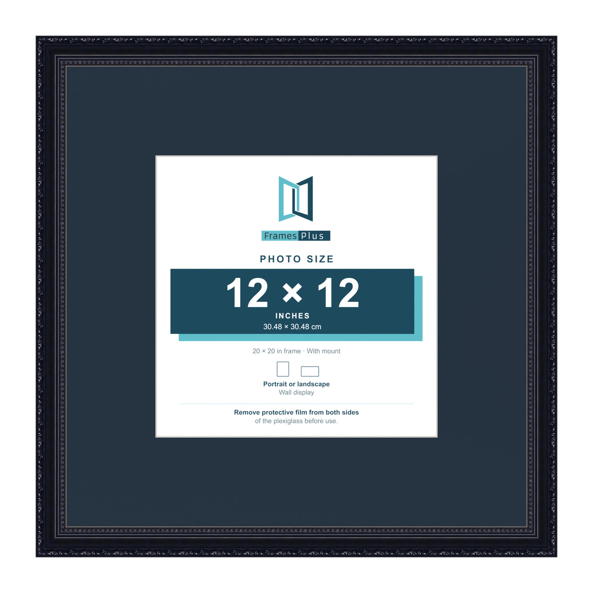 Louis Range Black Picture, Photo & Poster Frame with Pacific Blue Mount - 20x20" Frame for 12x12" Photo, Black