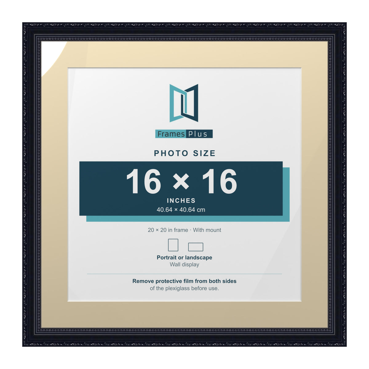 Louis Range Black Picture, Photo & Poster Frame with Ivory Mount - 20x20" Frame for 16x16" Photo, Black