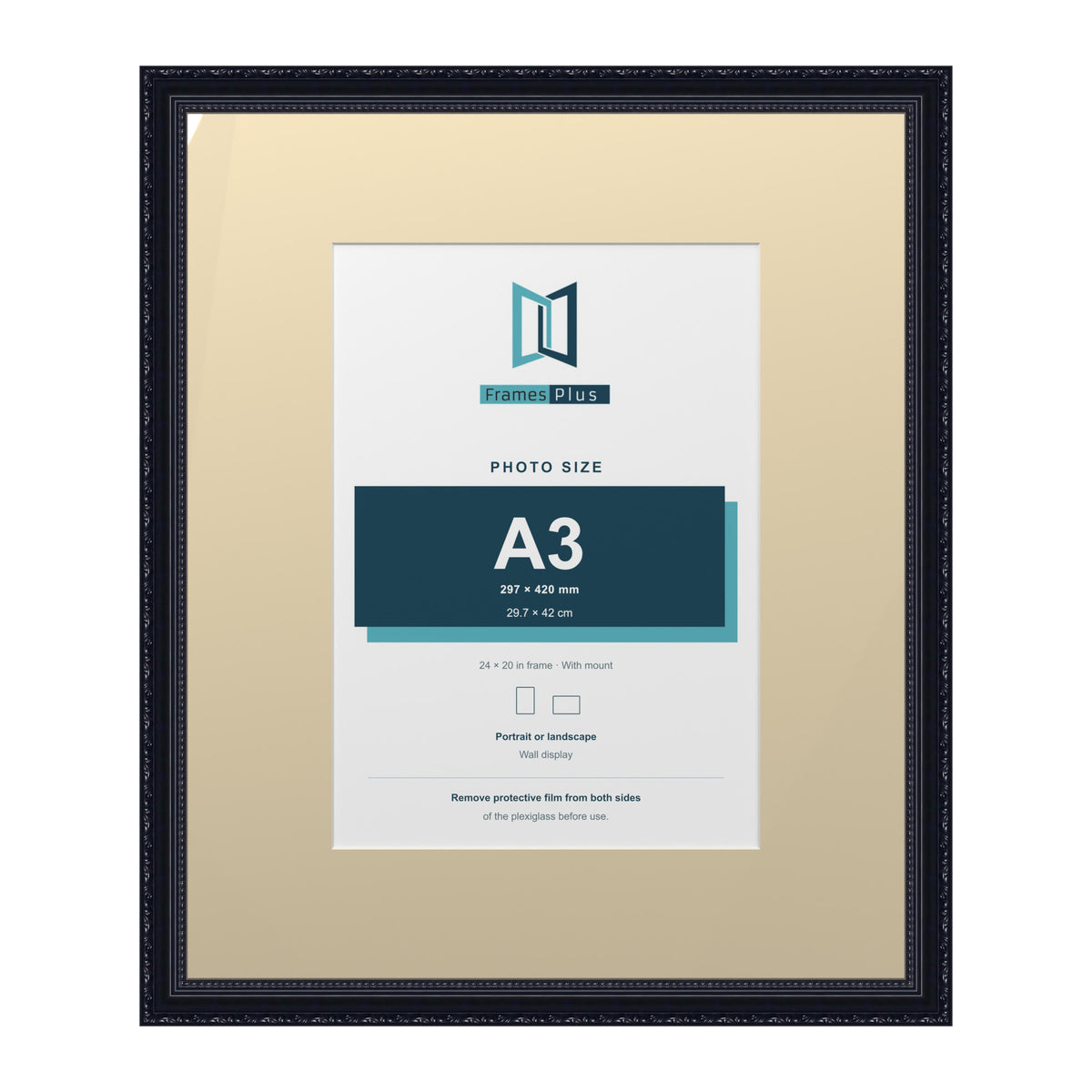 Louis Range Black Picture, Photo & Poster Frame with Ivory Mount - 24x20" Frame for A3 Photo, Black