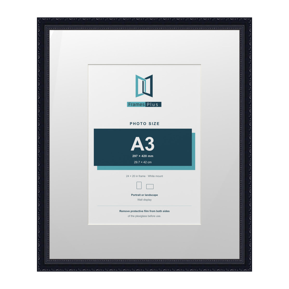 Louis Range Black Picture, Photo & Poster Frame with White Mount - 24x20" Frame for A3 Photo, Black