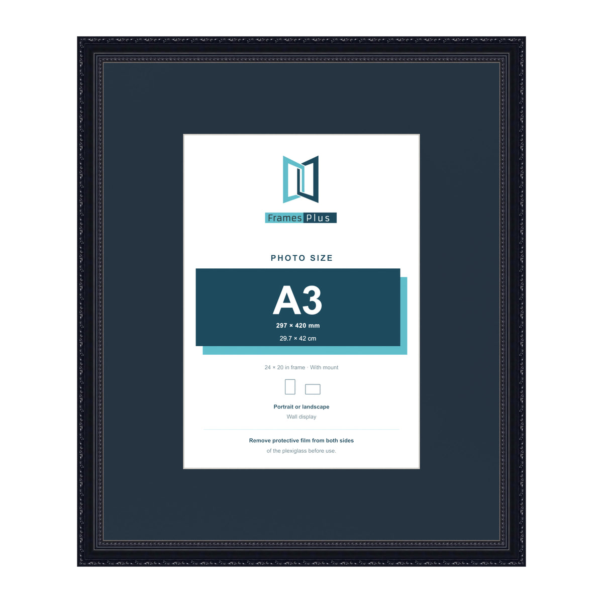 Louis Range Black Picture, Photo & Poster Frame with Pacific Blue Mount - 24x20" Frame for A3 Photo, Black