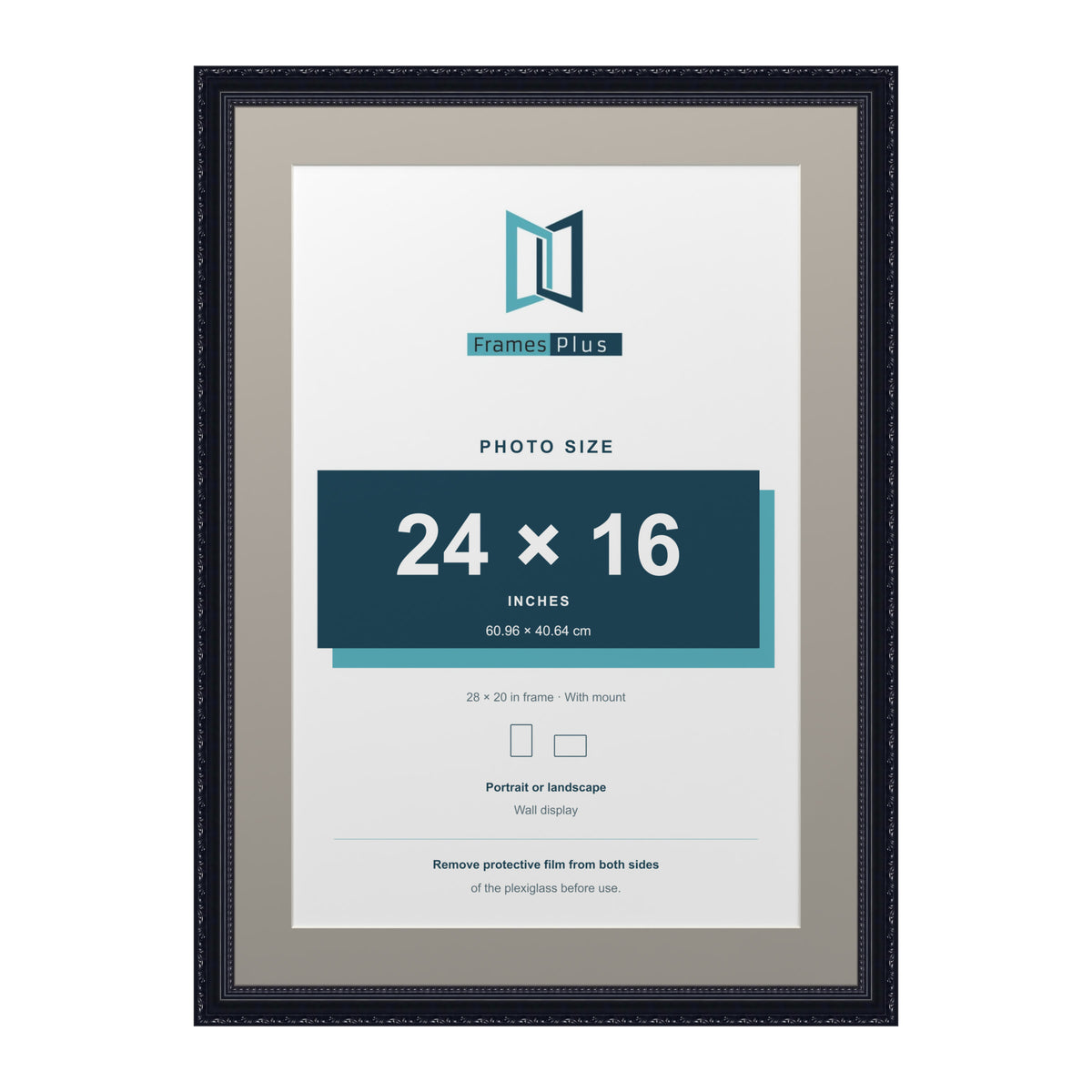 Louis Range Black Picture, Photo & Poster Frame with Dawn Grey Mount - 28x20" Frame for 24x16" Photo, Black