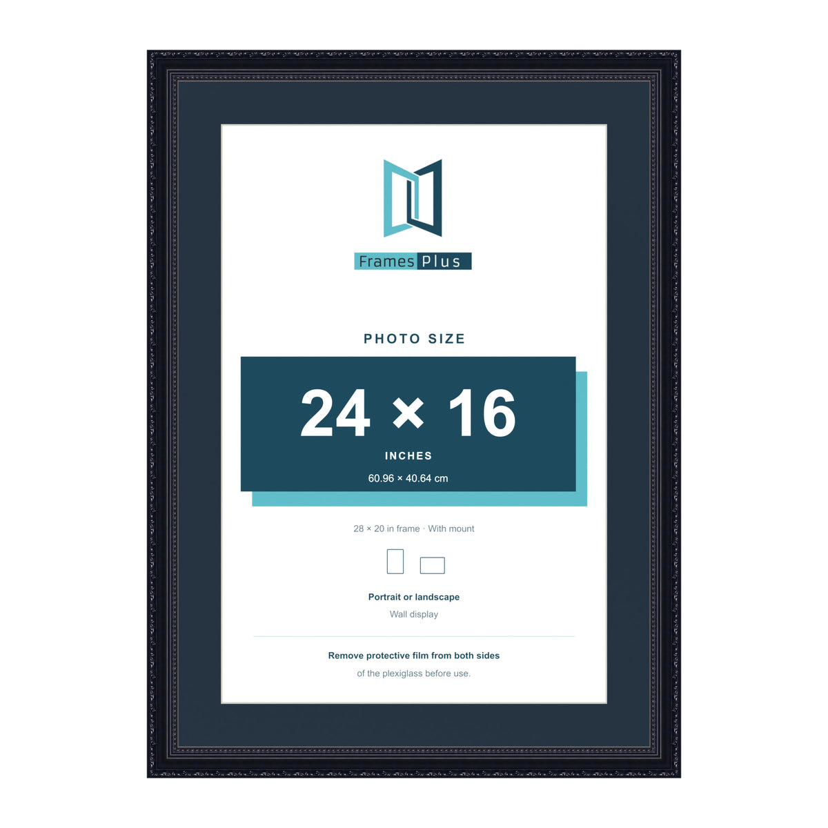 Louis Range Black Picture, Photo & Poster Frame with Pacific Blue Mount - 28x20" Frame for 24x16" Photo, Black