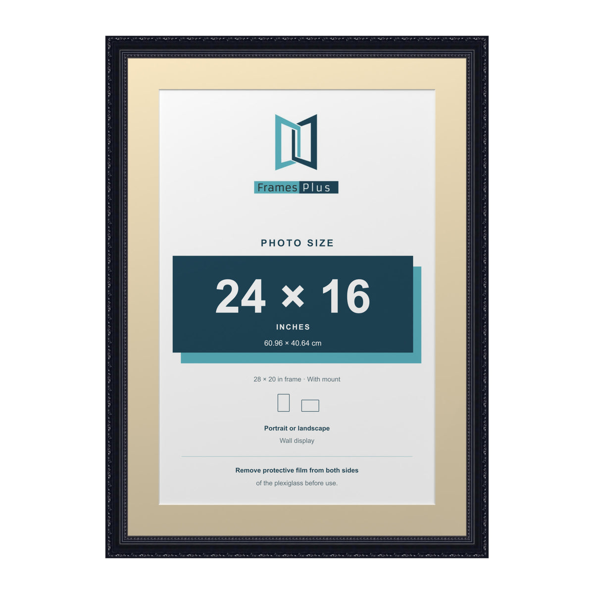 Louis Range Black Picture, Photo & Poster Frame with Ivory Mount - 28x20" Frame for 24x16" Photo, Black