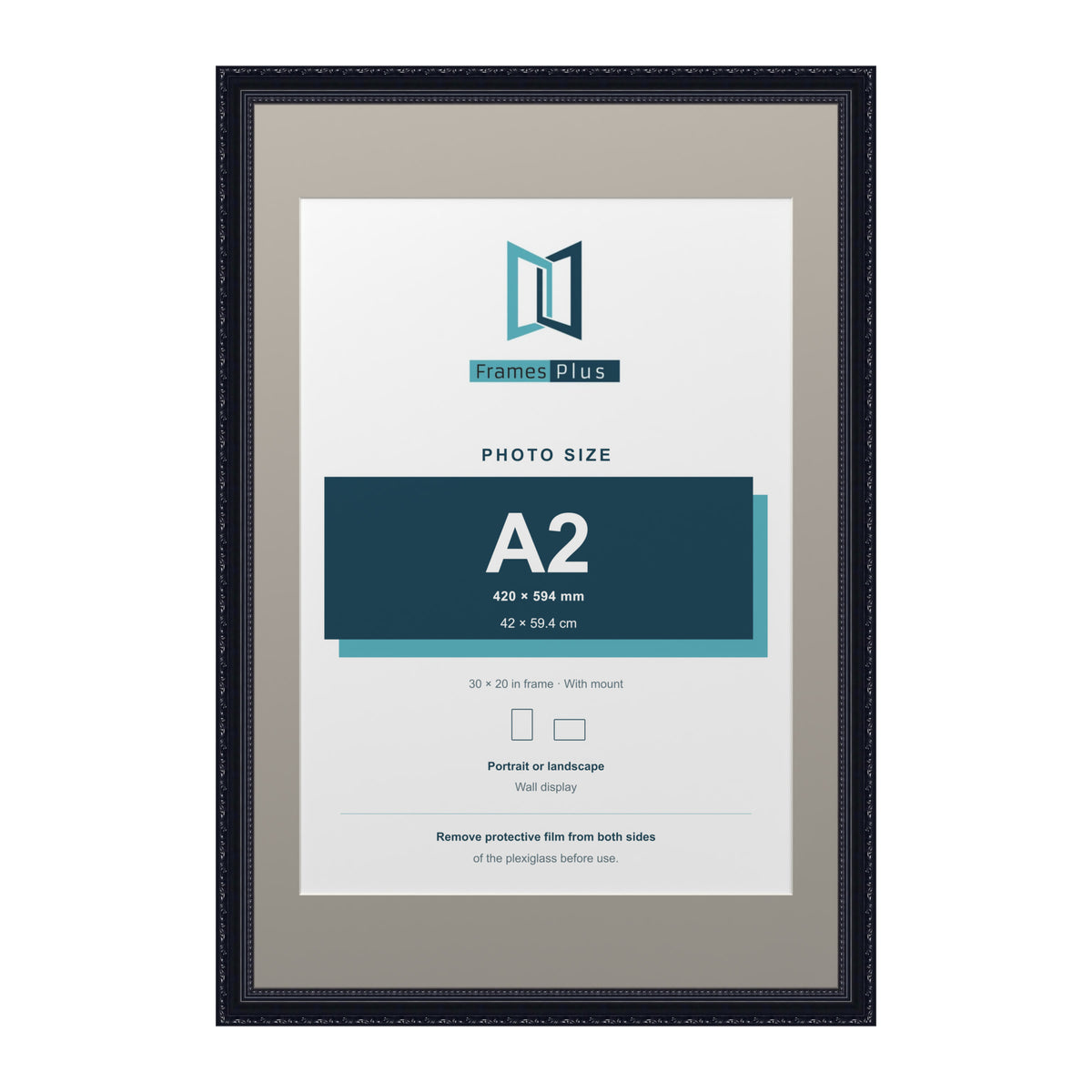 Louis Range Black Picture, Photo & Poster Frame with Dawn Grey Mount - 30x20" Frame for A2 Photo, Black