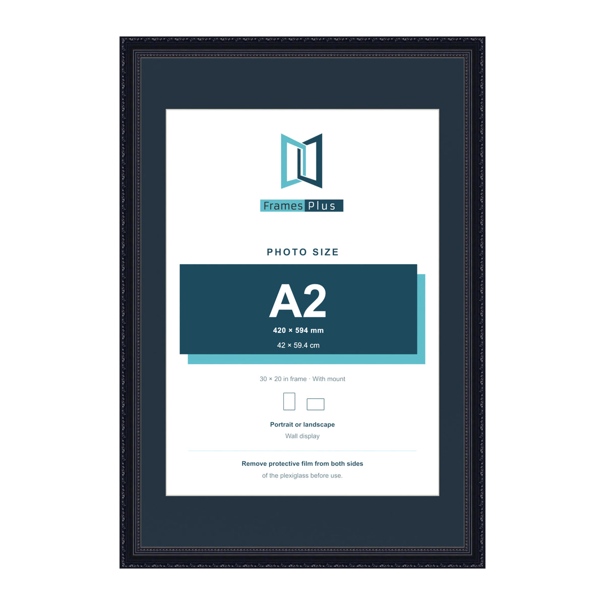 Louis Range Black Picture, Photo & Poster Frame with Pacific Blue Mount - 30x20" Frame for A2 Photo, Black