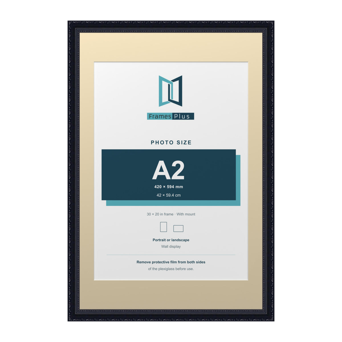 Louis Range Black Picture, Photo & Poster Frame with Ivory Mount - 30x20" Frame for A2 Photo, Black