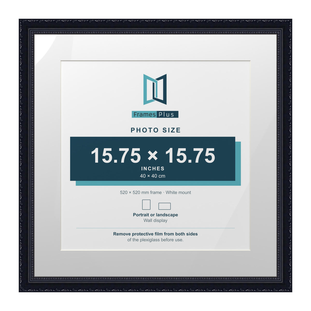 Louis Range Black Picture, Photo & Poster Frame with White Mount - 52x52cm Frame for 40x40cm Photo, Black