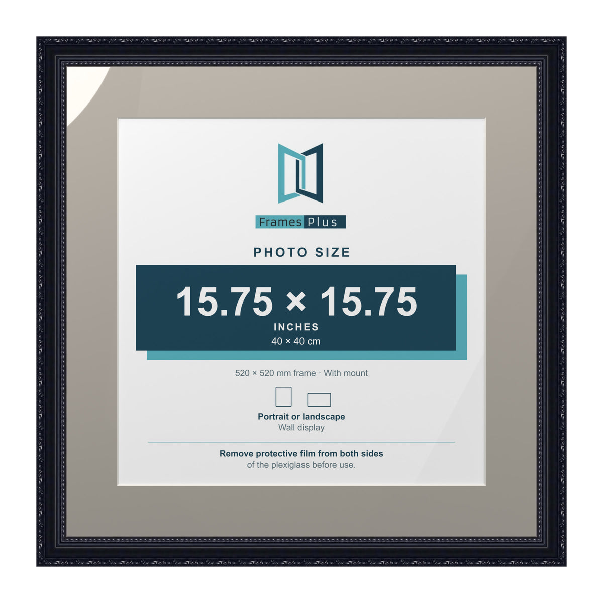 Louis Range Black Picture, Photo & Poster Frame with Dawn Grey Mount - 52x52cm Frame for 40x40cm Photo, Black