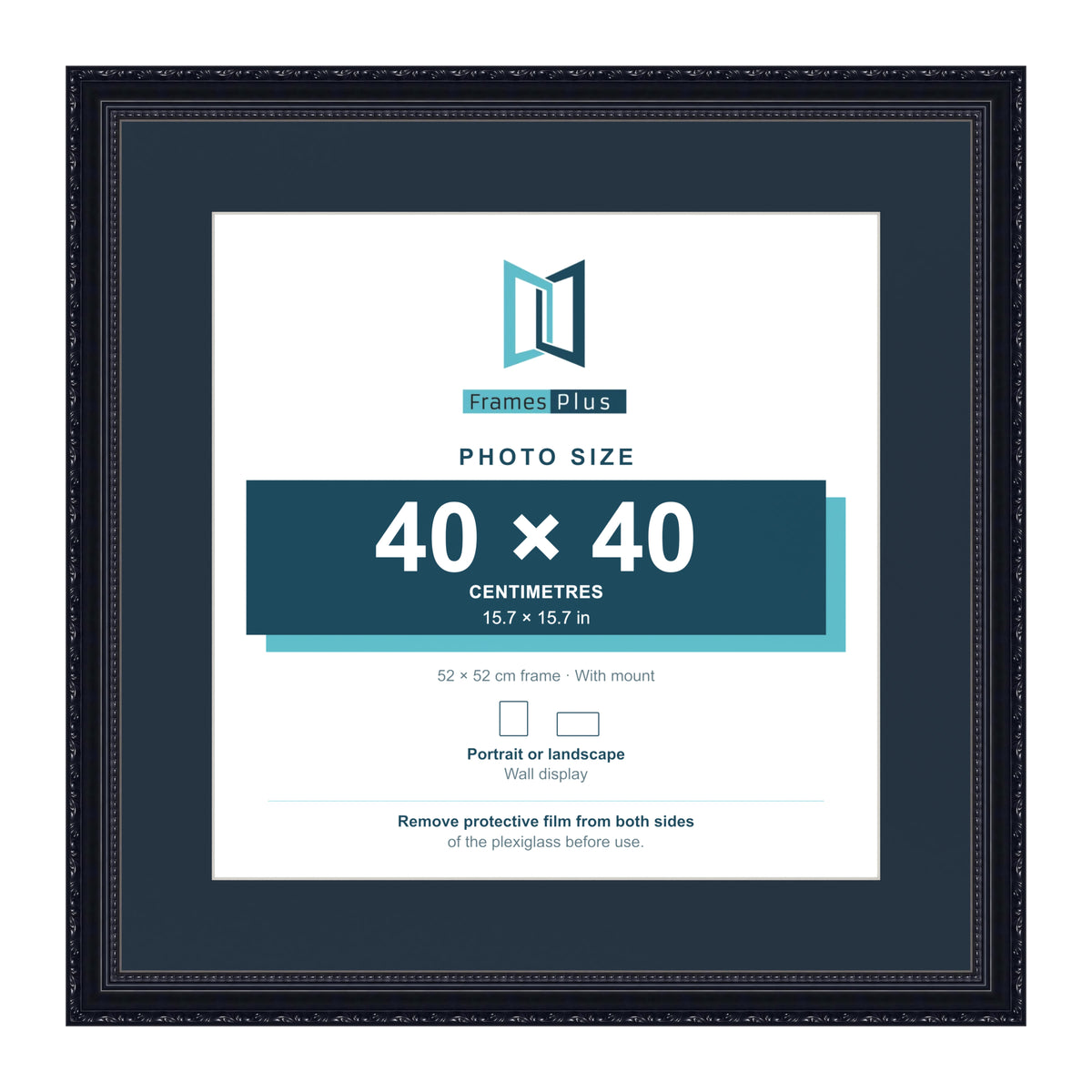 Louis Range Black Picture, Photo & Poster Frame with Pacific Blue Mount - 52x52cm Frame for 40x40cm Photo, Black