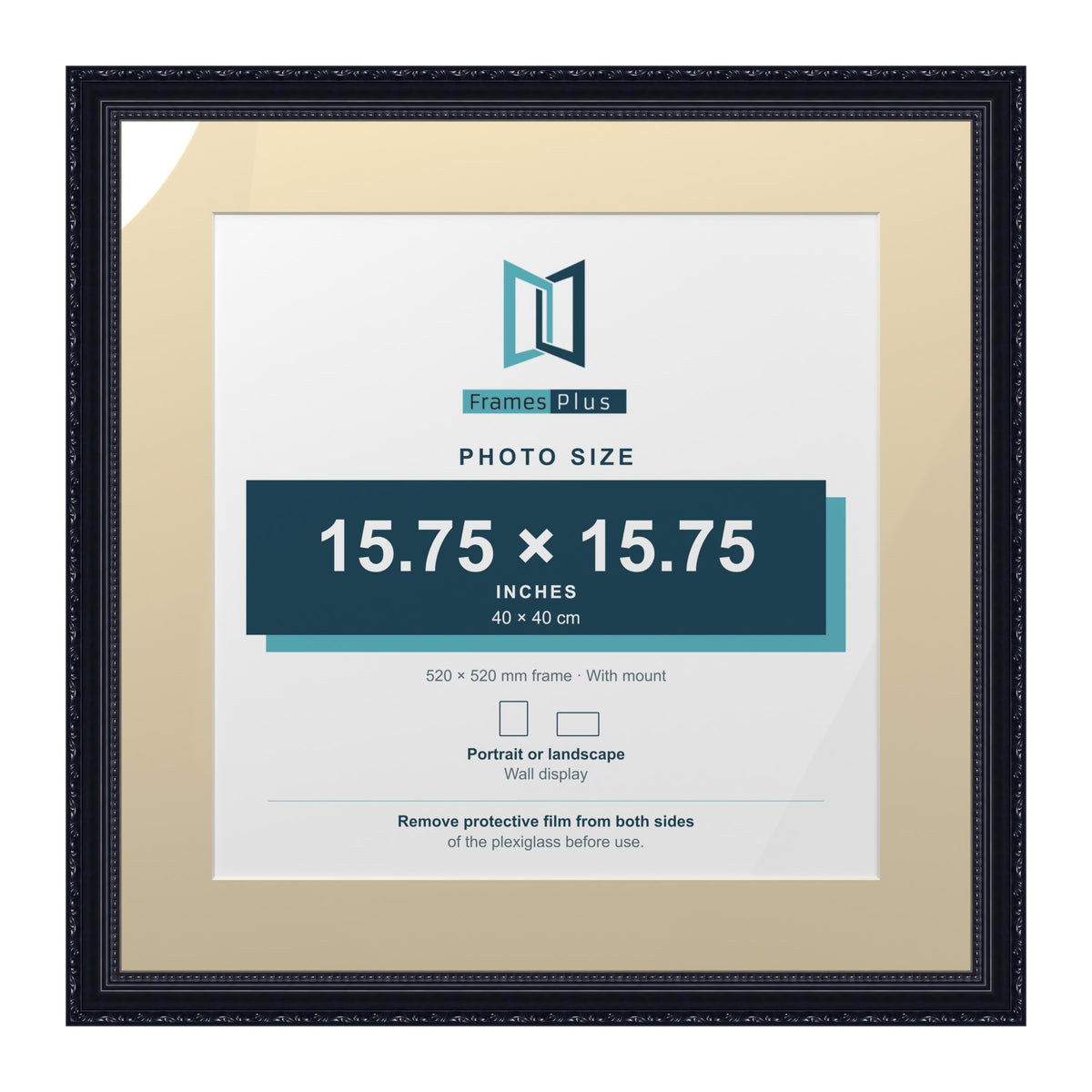 Louis Range Black Picture, Photo & Poster Frame with Ivory Mount - 52x52cm Frame for 40x40cm Photo, Black