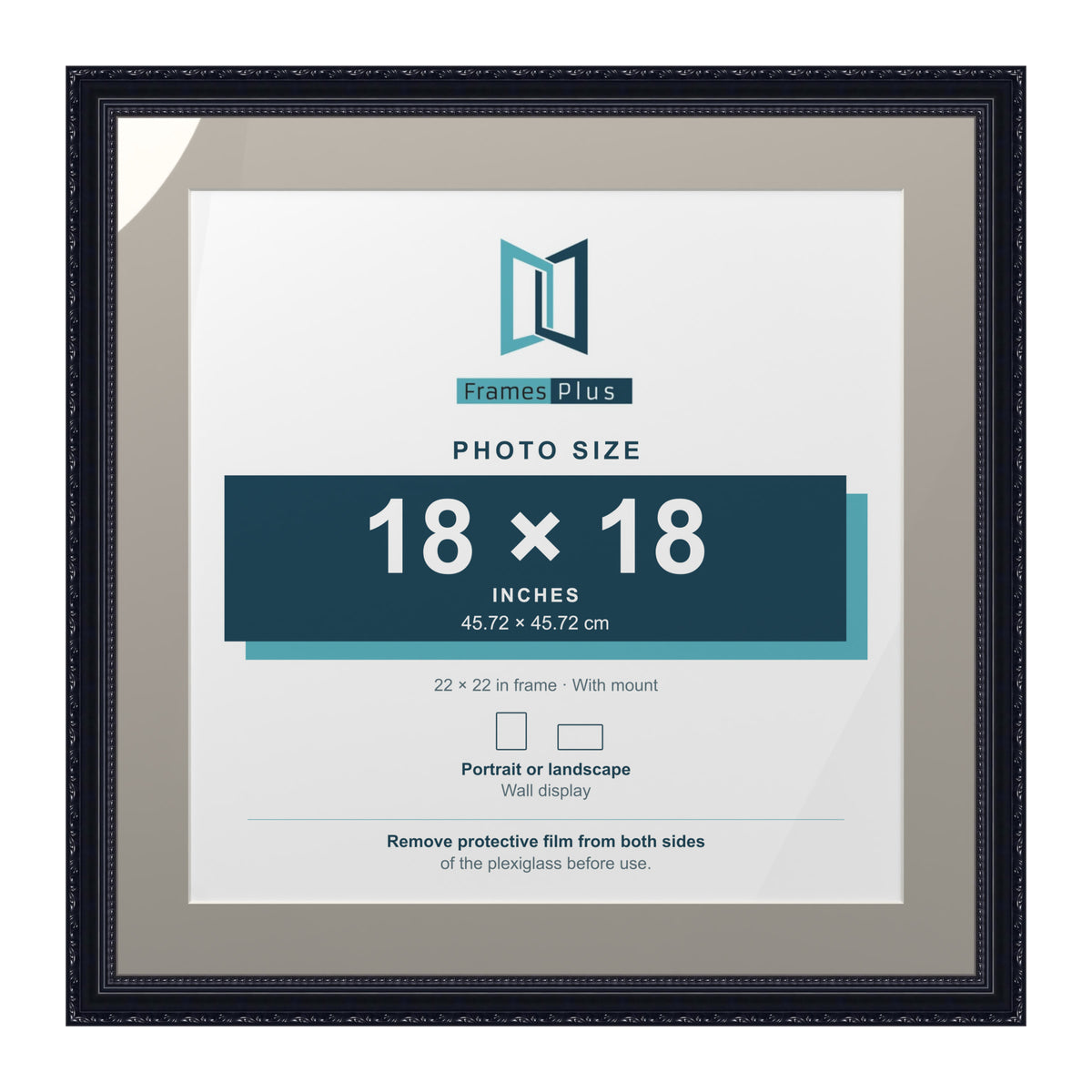 Louis Range Black Picture, Photo & Poster Frame with Dawn Grey Mount - 22x22" Frame for 18x18" Photo, Black
