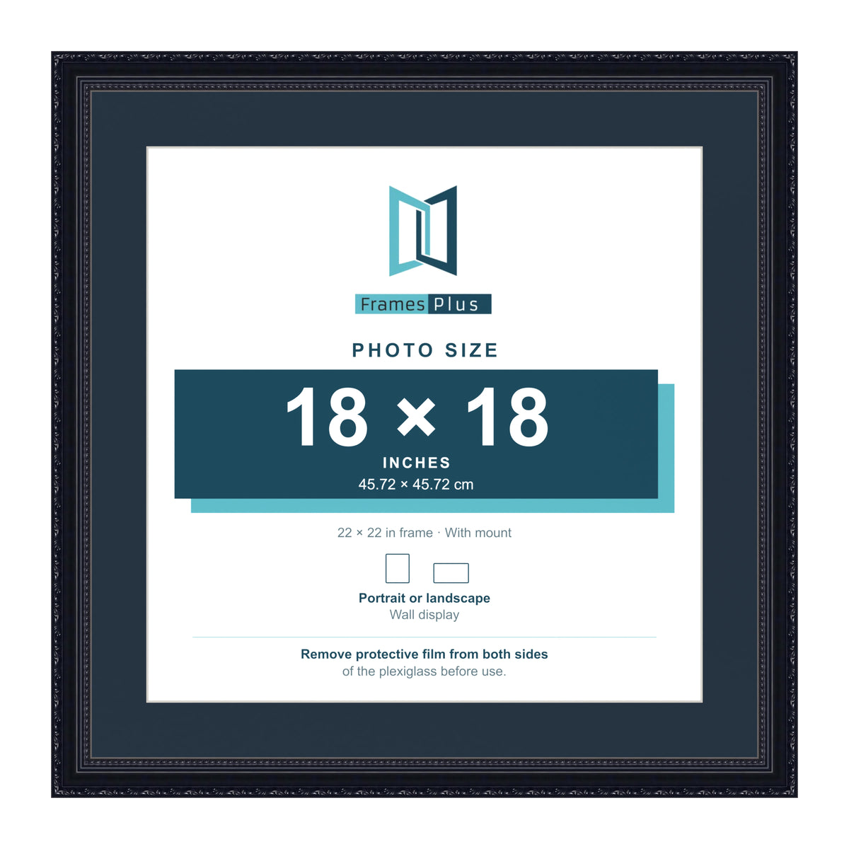 Louis Range Black Picture, Photo & Poster Frame with Pacific Blue Mount - 22x22" Frame for 18x18" Photo, Black