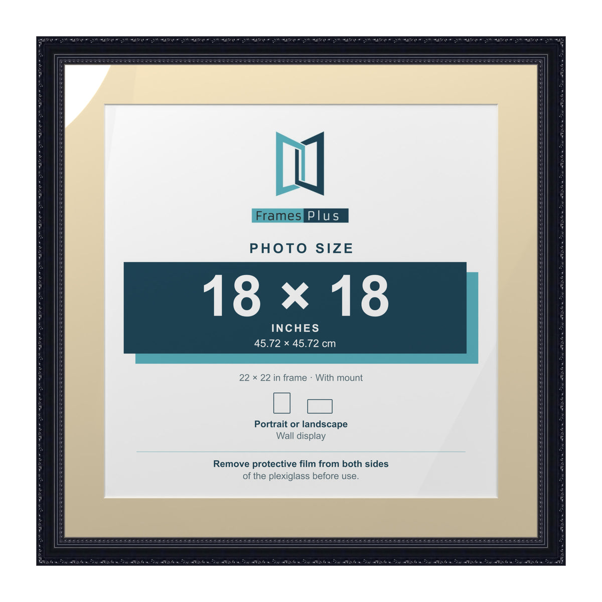Louis Range Black Picture, Photo & Poster Frame with Ivory Mount - 22x22" Frame for 18x18" Photo, Black