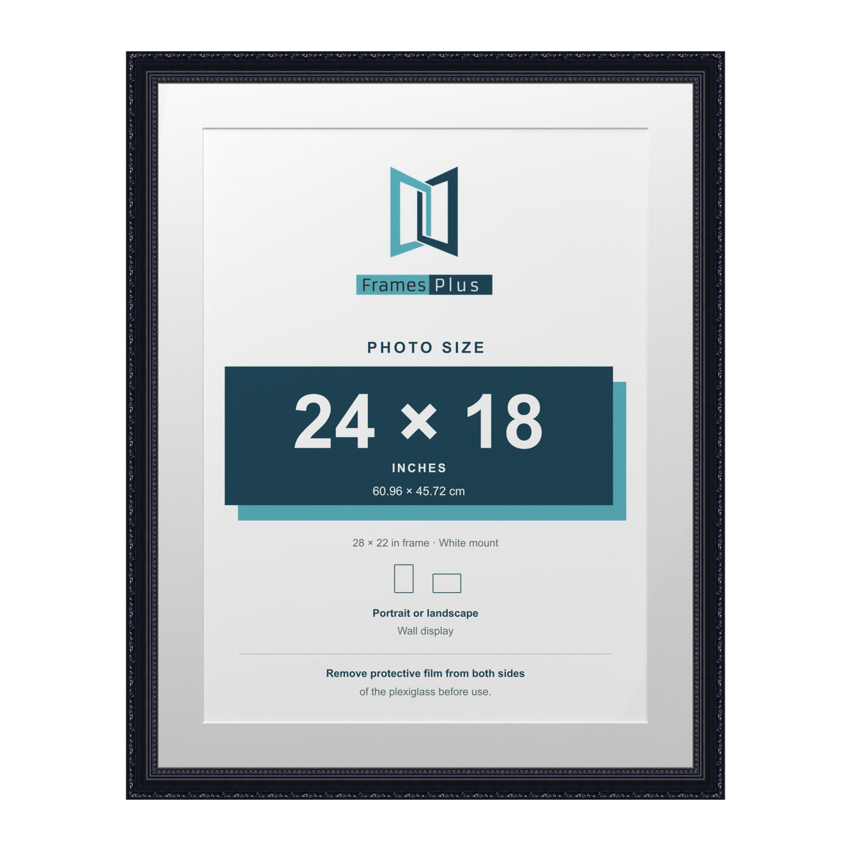 Louis Range Black Picture, Photo & Poster Frame with White Mount - 28x22" Frame for 24x18" Photo, Black