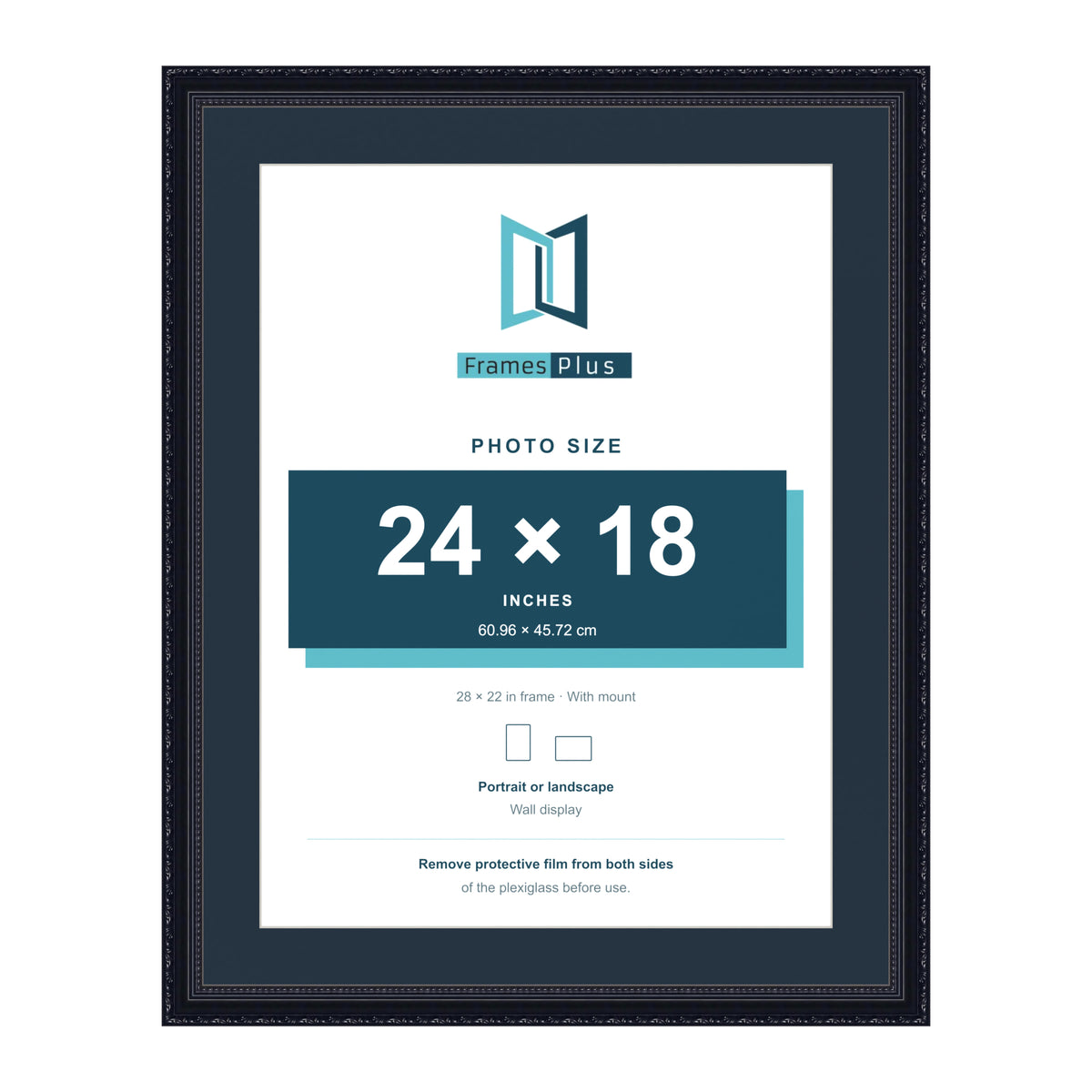 Louis Range Black Picture, Photo & Poster Frame with Pacific Blue Mount - 28x22" Frame for 24x18" Photo, Black