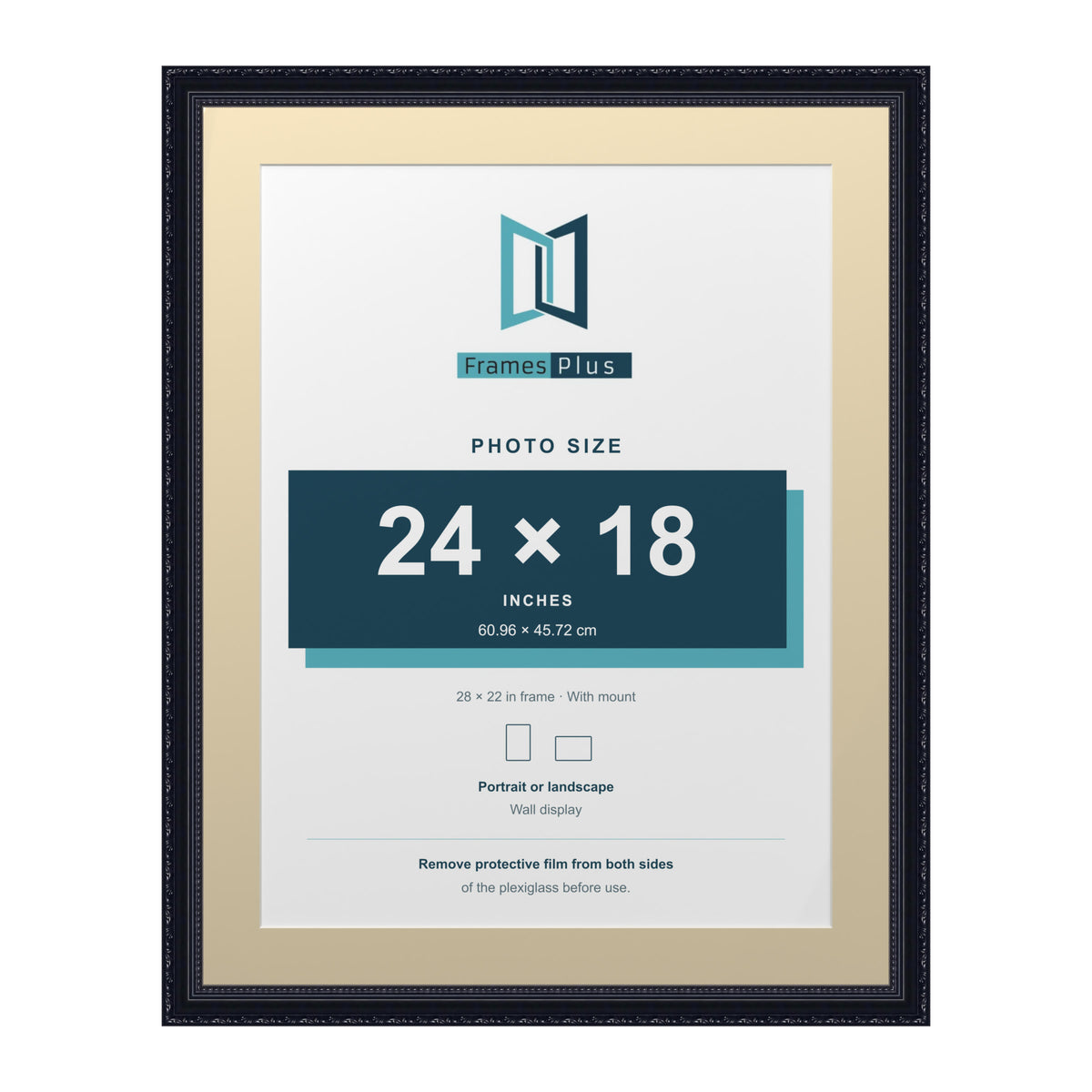 Louis Range Black Picture, Photo & Poster Frame with Ivory Mount - 28x22" Frame for 24x18" Photo, Black