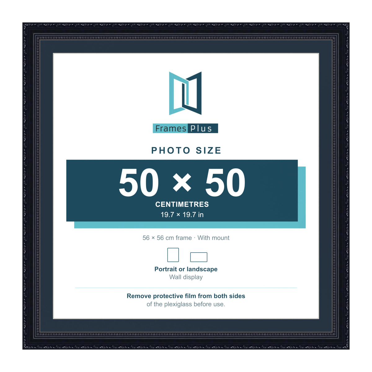 Louis Range Black Picture, Photo & Poster Frame with Pacific Blue Mount - 56x56cm Frame for 50x50cm Photo, Black