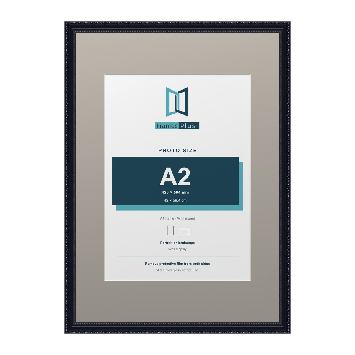Louis Range Black Picture, Photo & Poster Frame with Dawn Grey Mount - A1 Frame for A2 Photo, Black