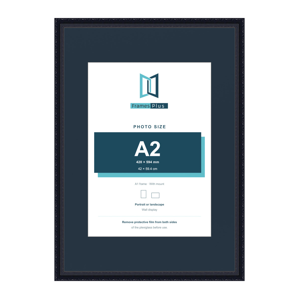 Louis Range Black Picture, Photo & Poster Frame with Pacific Blue Mount - A1 Frame for A2 Photo, Black