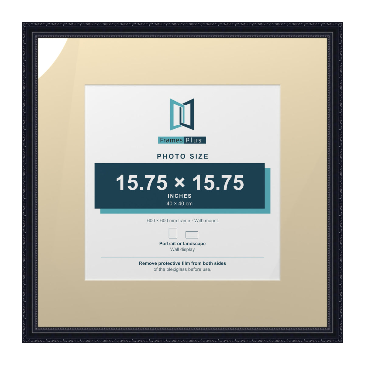 Louis Range Black Picture, Photo & Poster Frame with Ivory Mount - 60x60cm Frame for 40x40cm Photo, Black