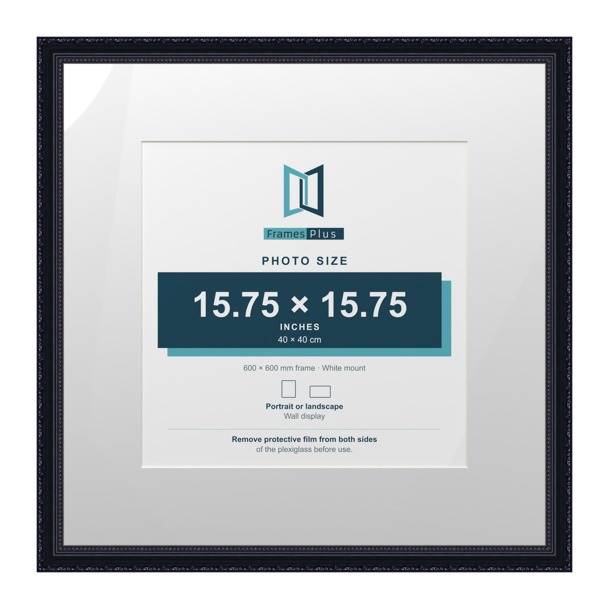 Louis Range Black Picture, Photo & Poster Frame with White Mount - 60x60cm Frame for 40x40cm Photo, Black
