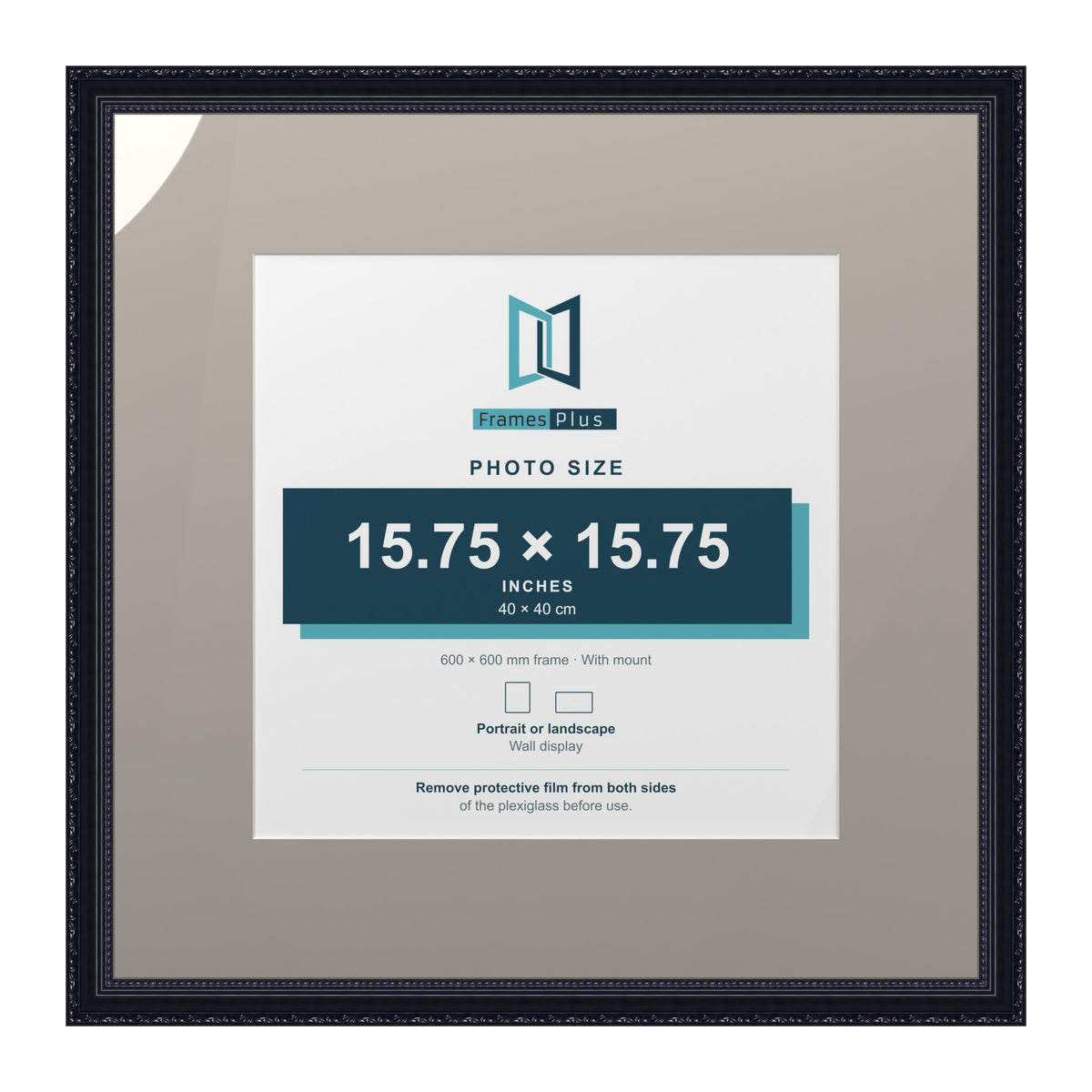 Louis Range Black Picture, Photo & Poster Frame with Dawn Grey Mount - 60x60cm Frame for 40x40cm Photo, Black