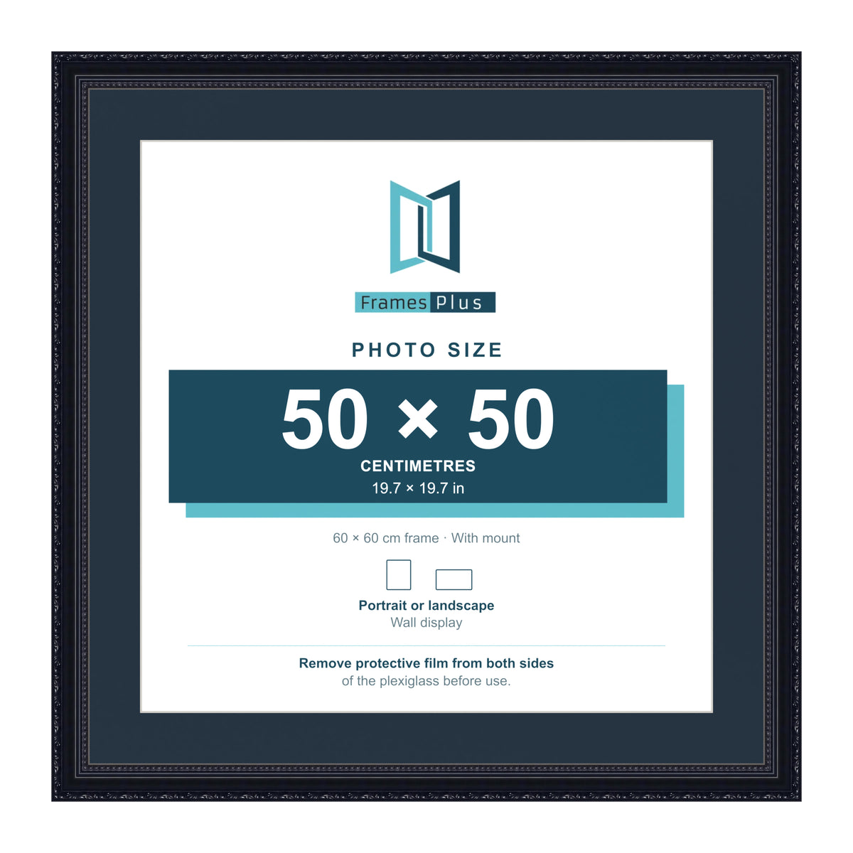 Louis Range Black Picture, Photo & Poster Frame with Pacific Blue Mount - 60x60cm Frame for 50x50cm Photo, Black