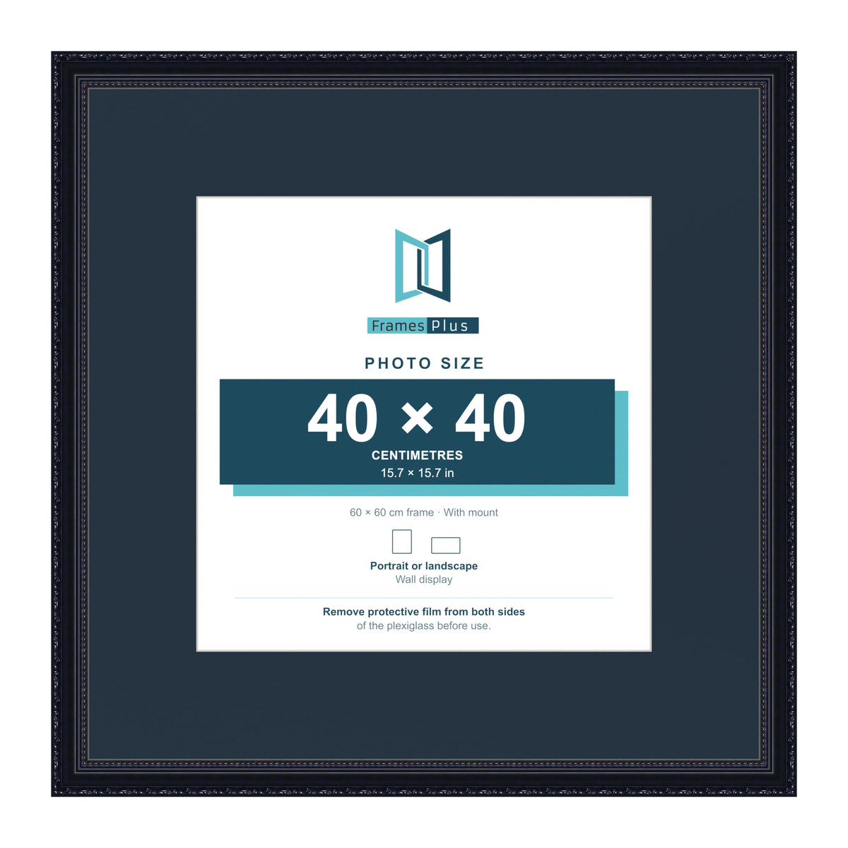 Louis Range Black Picture, Photo & Poster Frame with Pacific Blue Mount - 60x60cm Frame for 40x40cm Photo, Black