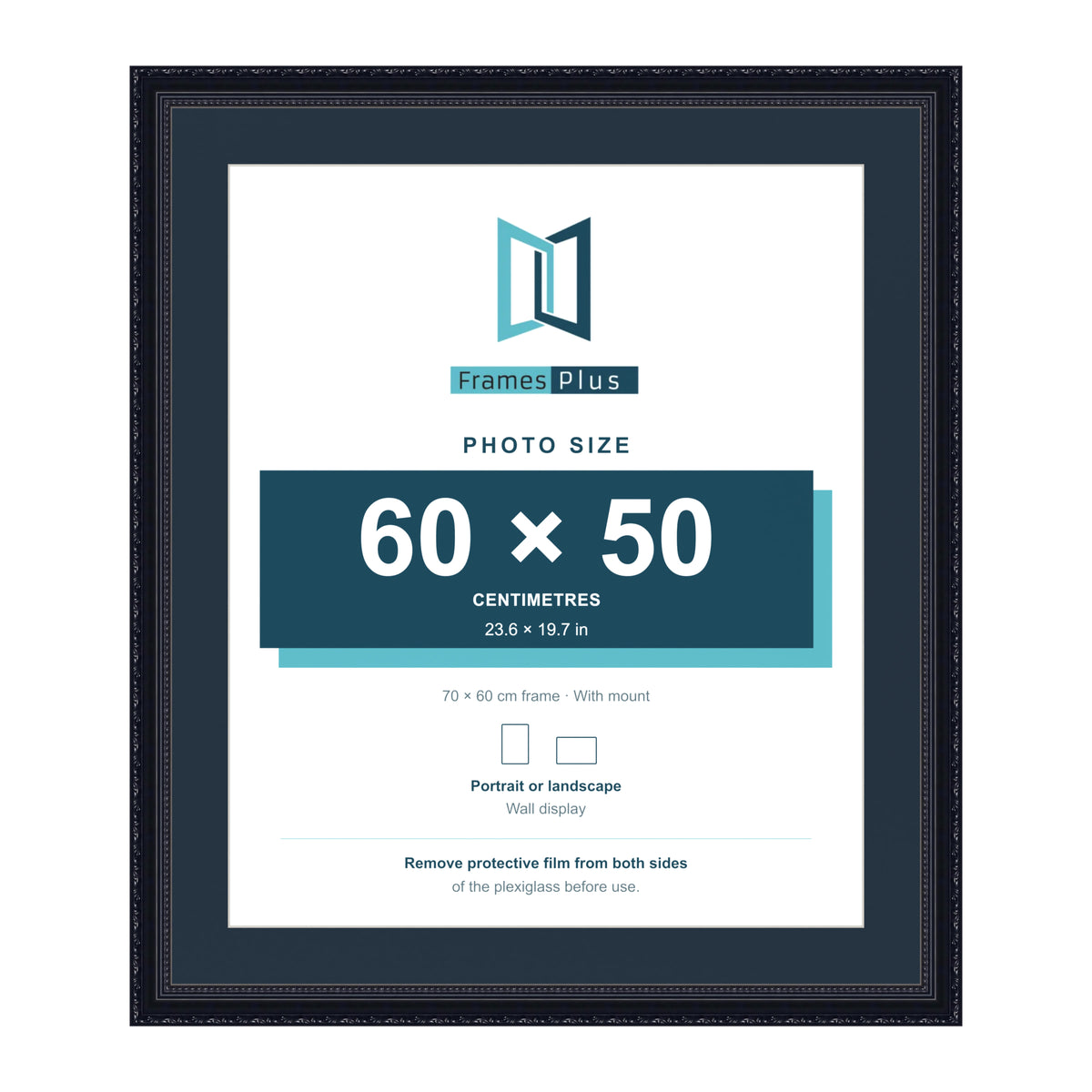 Louis Range Black Picture, Photo & Poster Frame with Pacific Blue Mount - 70x60cm Frame for 60x50cm Photo, Black
