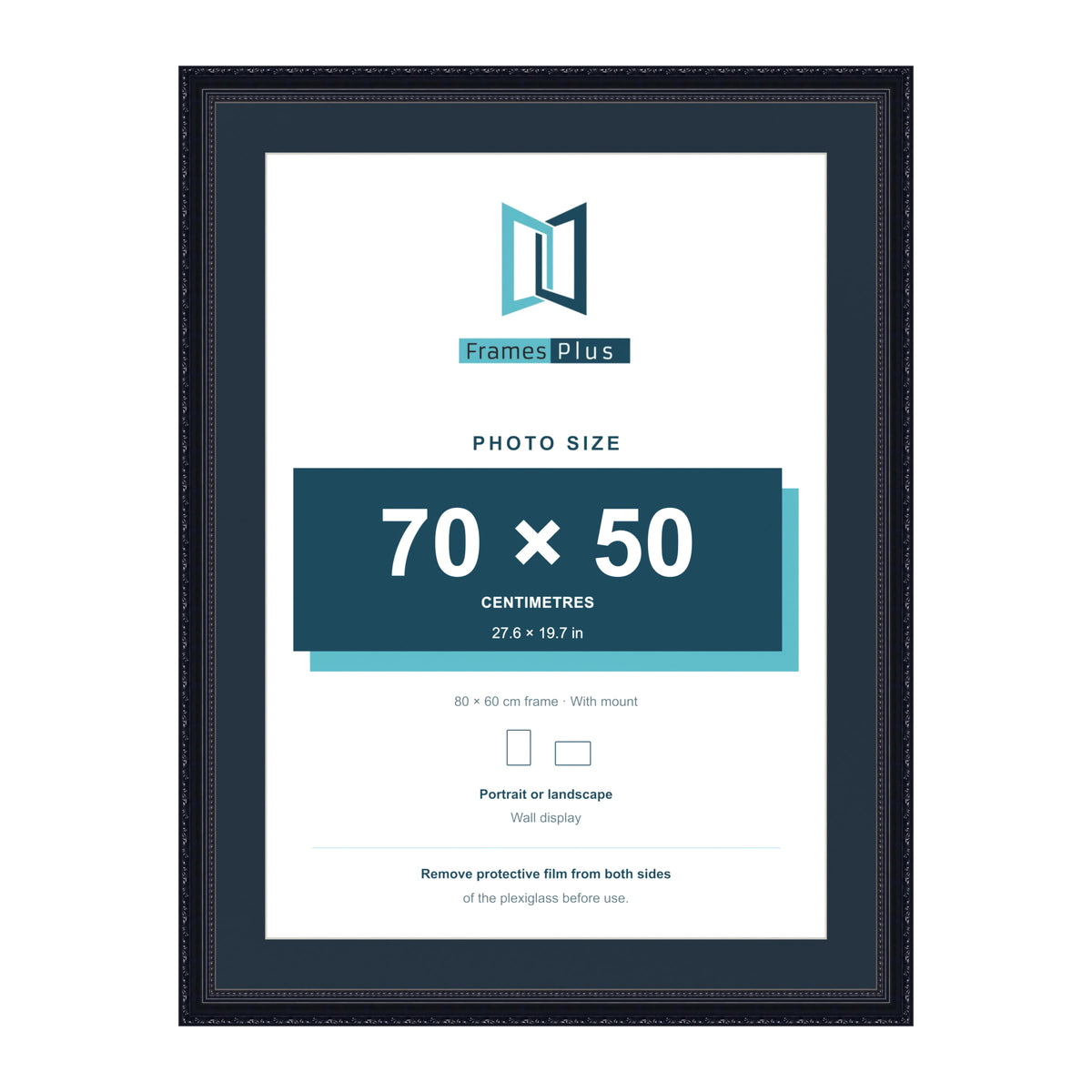 Louis Range Black Picture, Photo & Poster Frame with Pacific Blue Mount - 80x60cm Frame for 70x50cm Photo, Black