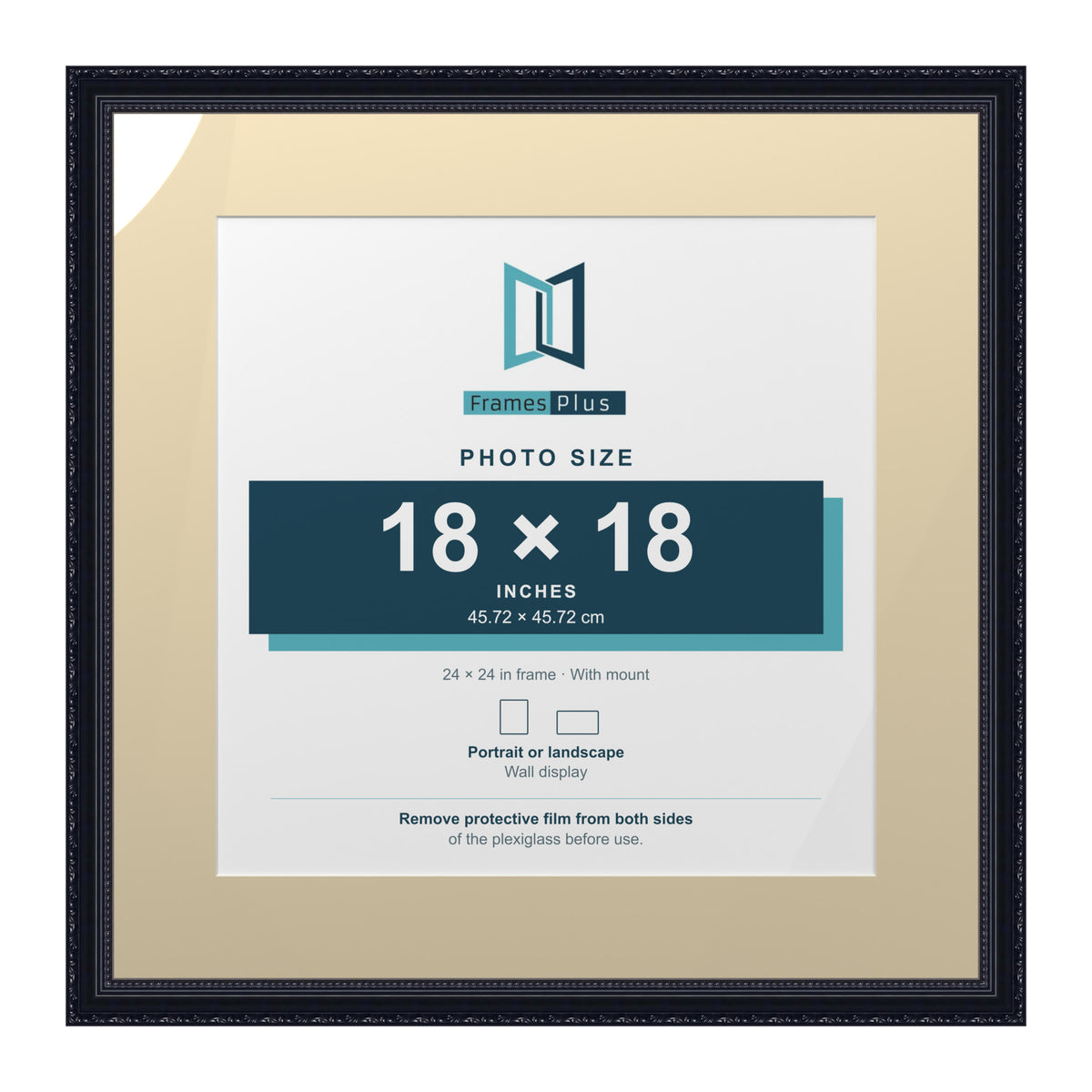Louis Range Black Picture, Photo & Poster Frame with Ivory Mount - 24x24" Frame for 18x18" Photo, Black
