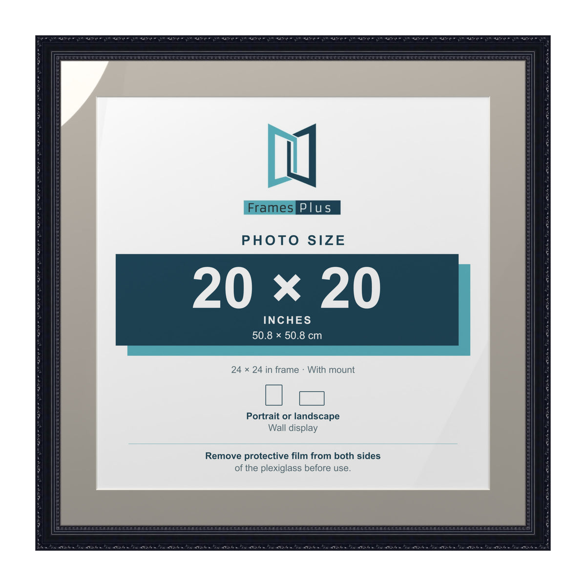 Louis Range Black Picture, Photo & Poster Frame with Dawn Grey Mount - 24x24" Frame for 20x20" Photo, Black