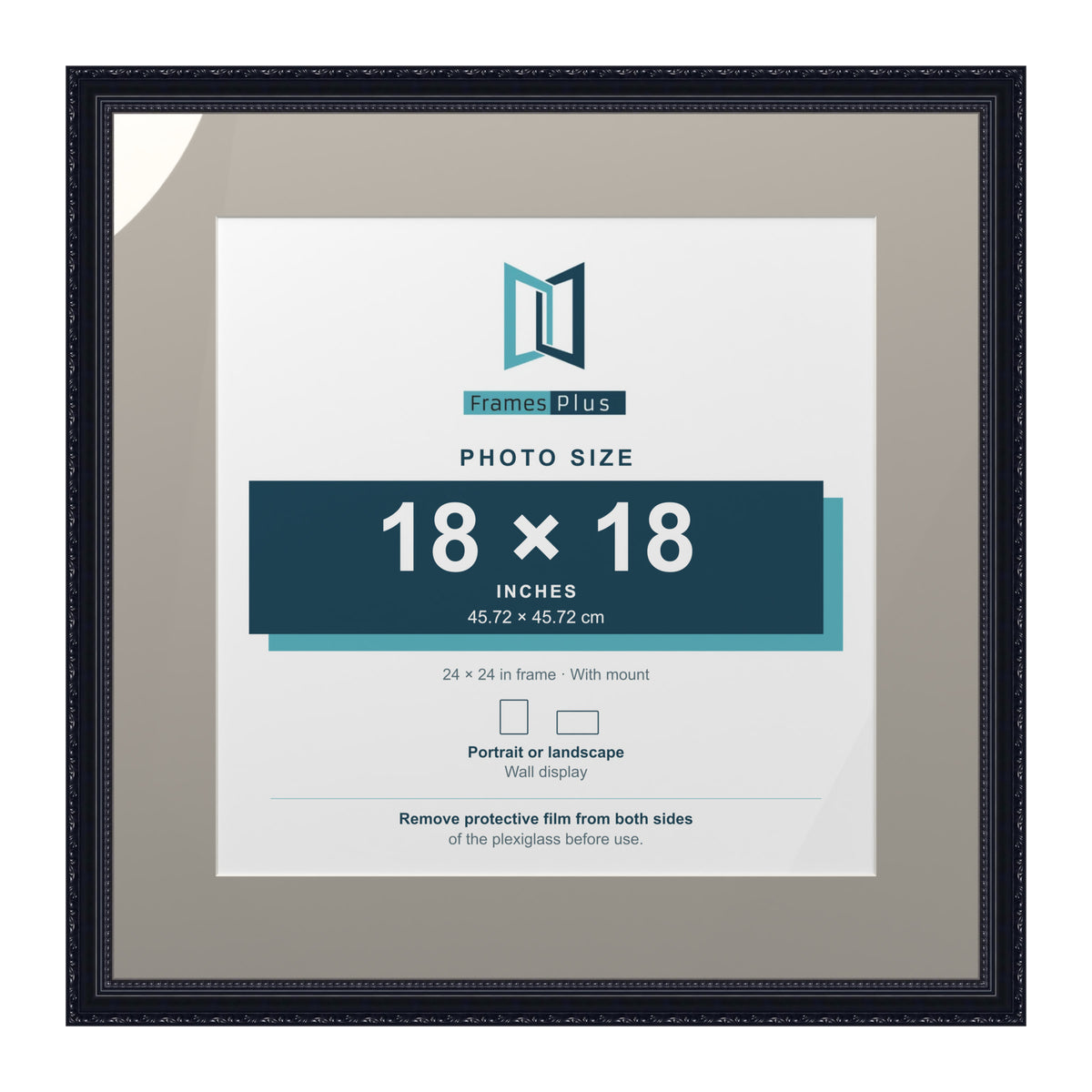 Louis Range Black Picture, Photo & Poster Frame with Dawn Grey Mount - 24x24" Frame for 18x18" Photo, Black