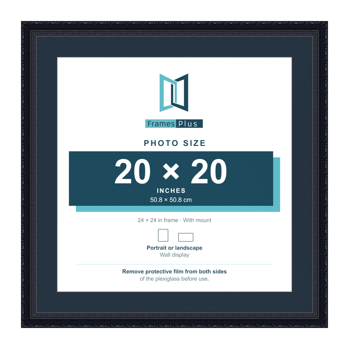 Louis Range Black Picture, Photo & Poster Frame with Pacific Blue Mount - 24x24" Frame for 20x20" Photo, Black