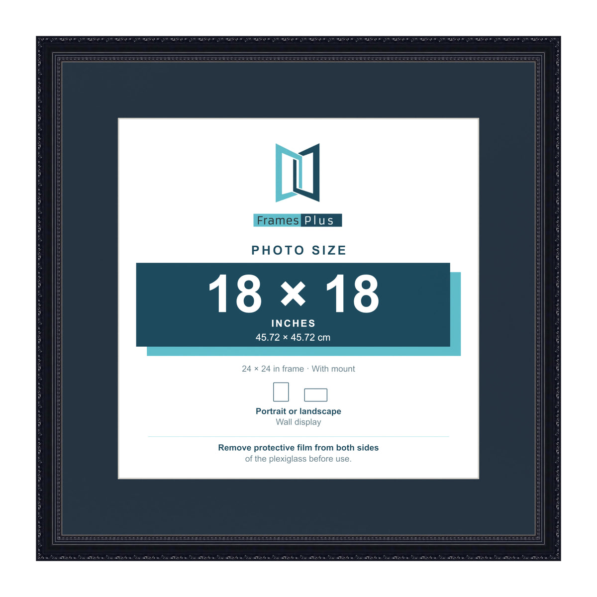 Louis Range Black Picture, Photo & Poster Frame with Pacific Blue Mount - 24x24" Frame for 18x18" Photo, Black