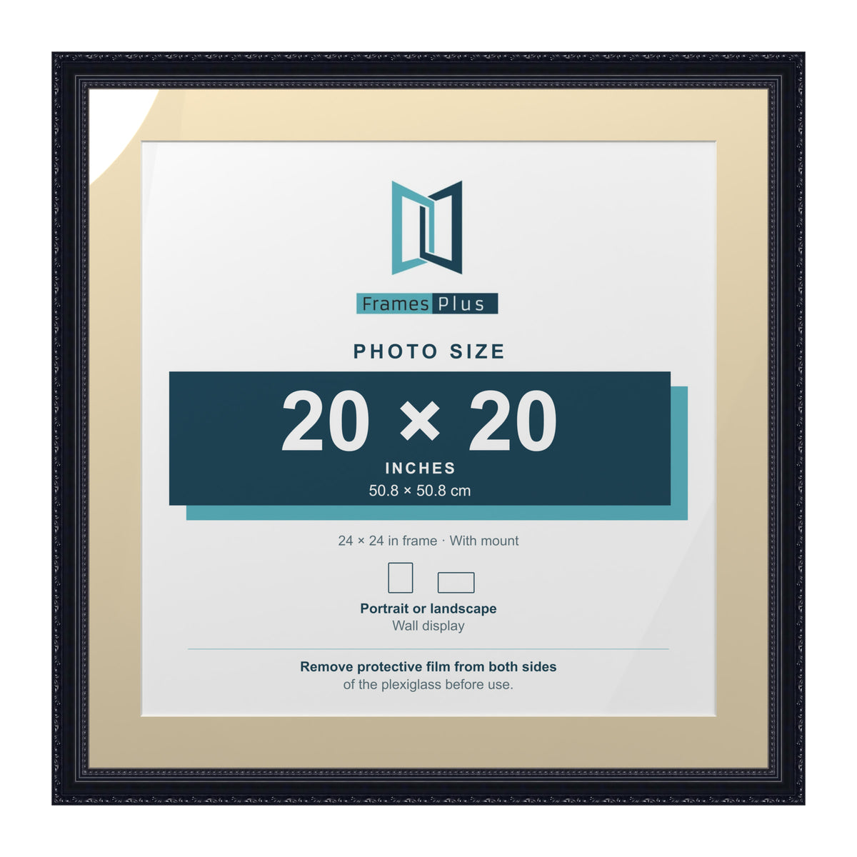 Louis Range Black Picture, Photo & Poster Frame with Ivory Mount - 24x24" Frame for 20x20" Photo, Black