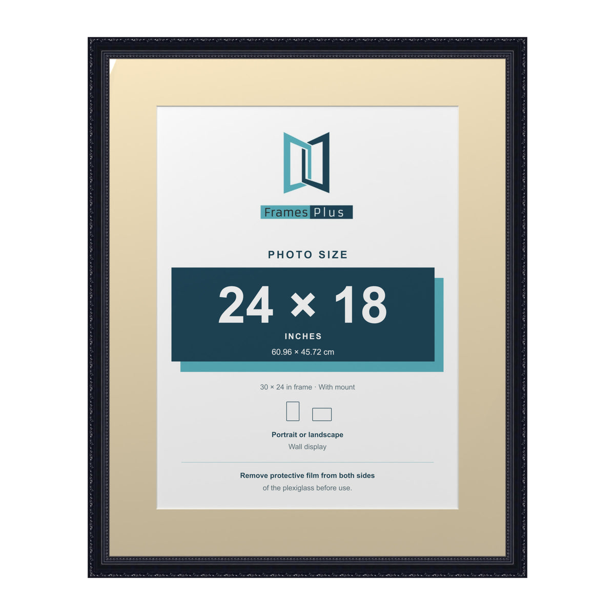 Louis Range Black Picture, Photo & Poster Frame with Ivory Mount - 30x24" Frame for 24x18" Photo, Black