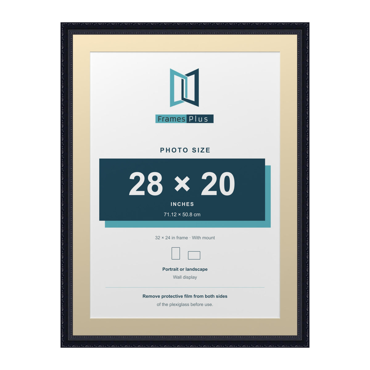 Louis Range Black Picture, Photo & Poster Frame with Ivory Mount - 32x24" Frame for 28x20" Photo, Black