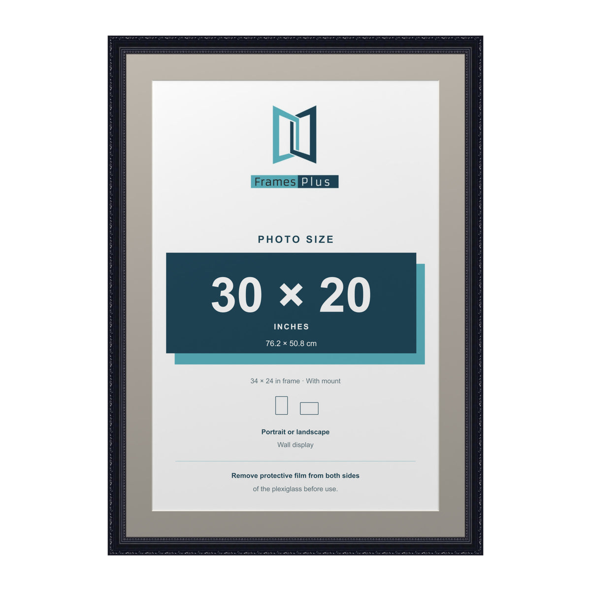 Louis Range Black Picture, Photo & Poster Frame with Dawn Grey Mount - 34x24" Frame for 30x20" Photo, Black