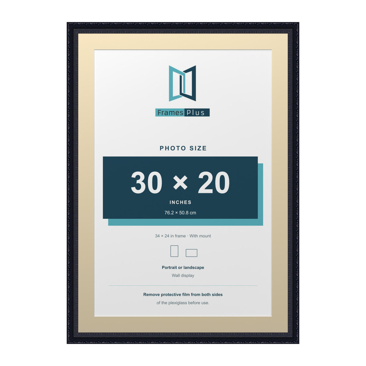 Louis Range Black Picture, Photo & Poster Frame with Ivory Mount - 34x24" Frame for 30x20" Photo, Black