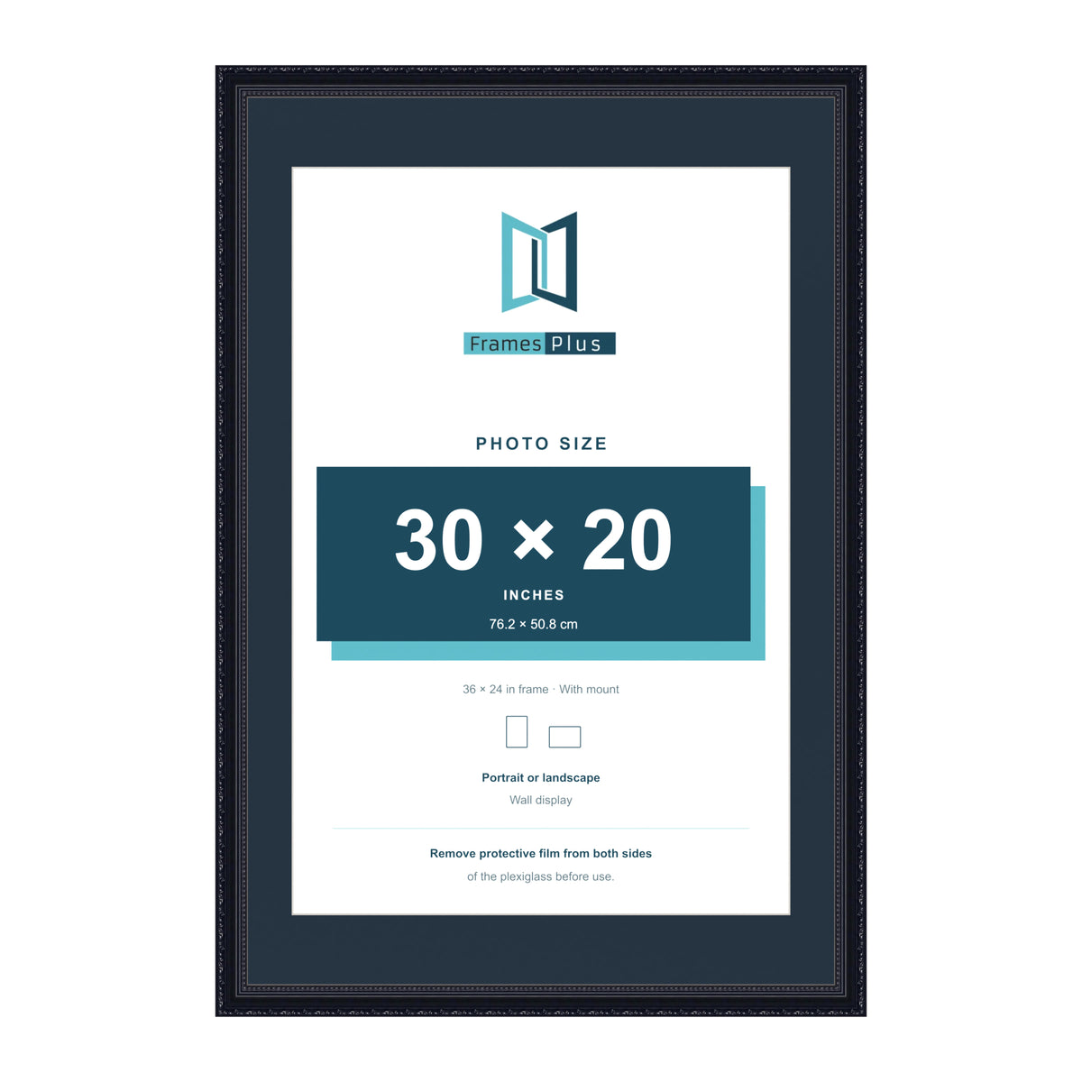 Louis Range Black Picture, Photo & Poster Frame with Pacific Blue Mount - 36x24" Frame for 30x20" Photo, Black