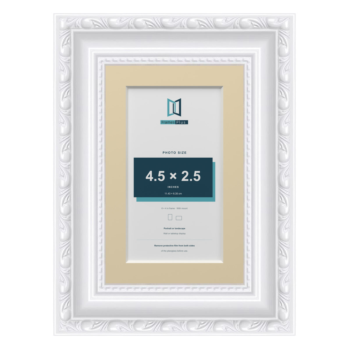 Louis Range White Picture, Photo & Poster Frame with Ivory Mount - 6x4" Frame for 4.5x2.5" Photo, White
